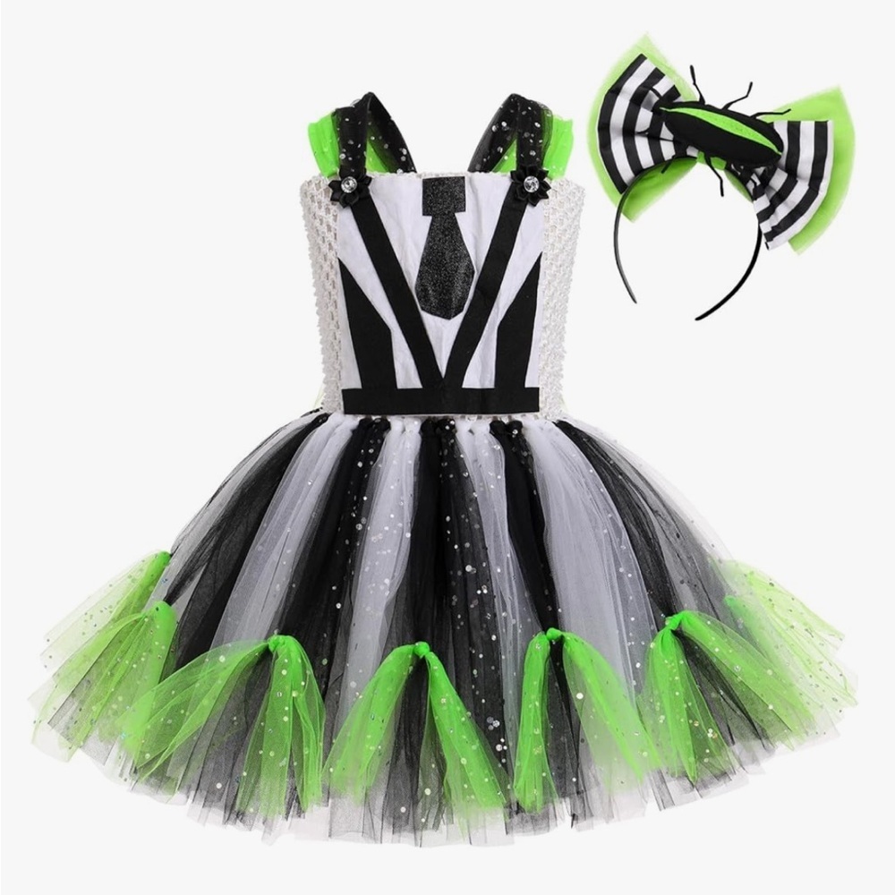 NWT Beetlejuice Inspired Tutu Dress Costume w/ Headband Girls 8–9